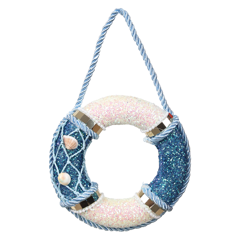 ENFEITE BOIA SALVA VIDAS NATAL (AZUL BRANCO) 4X16X16cm