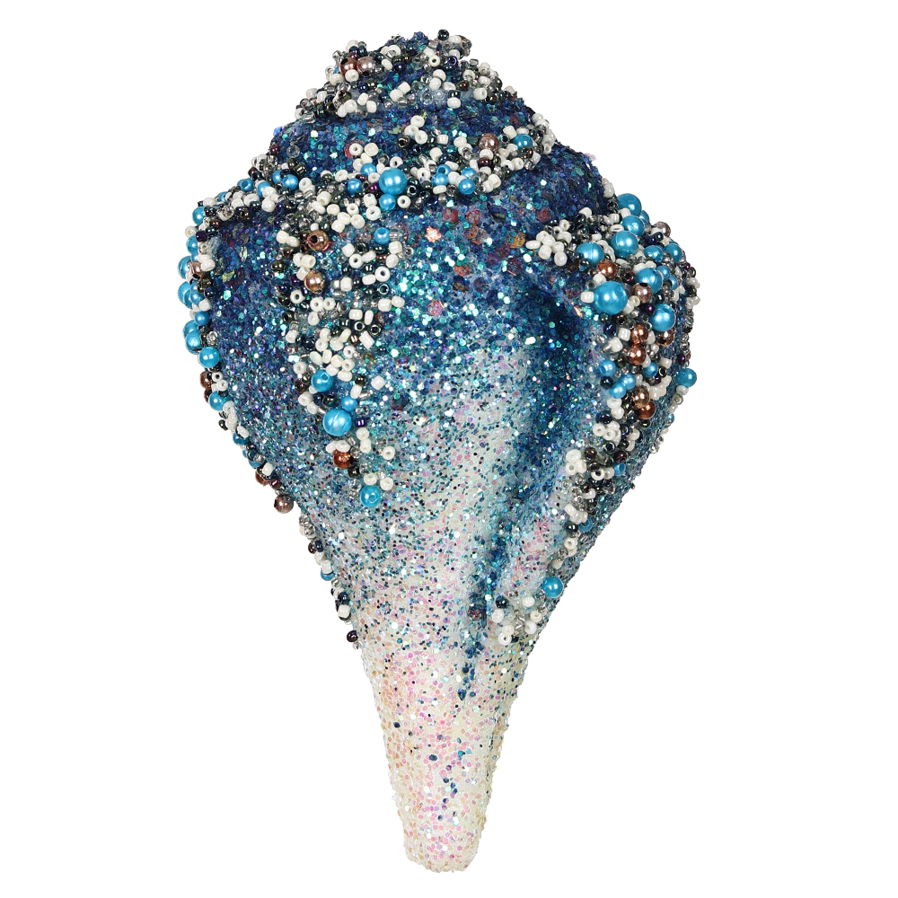 ENFEITE CONCHA NATAL (AZUL) 9,5X9,5X16cm