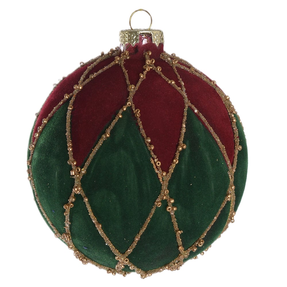 BOLAS DECORADAS VIDRO BOROSSILICATO AVELUDADA (VERDE VERMELHO) 12cm 10D