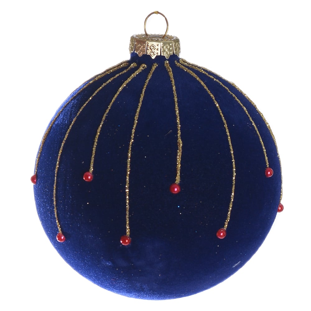 BOLAS DECORADAS VIDRO BOROSSILICATO AVELUDADA (AZUL DOURADO) 12cm 10D