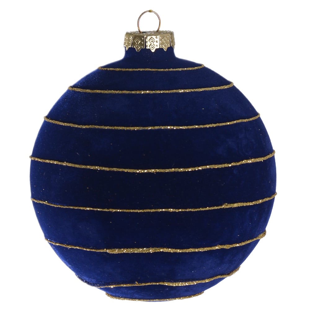 BOLAS DECORADAS VIDRO BOROSSILICATO AVELUDADA (AZUL DOURADO) 12cm 10D