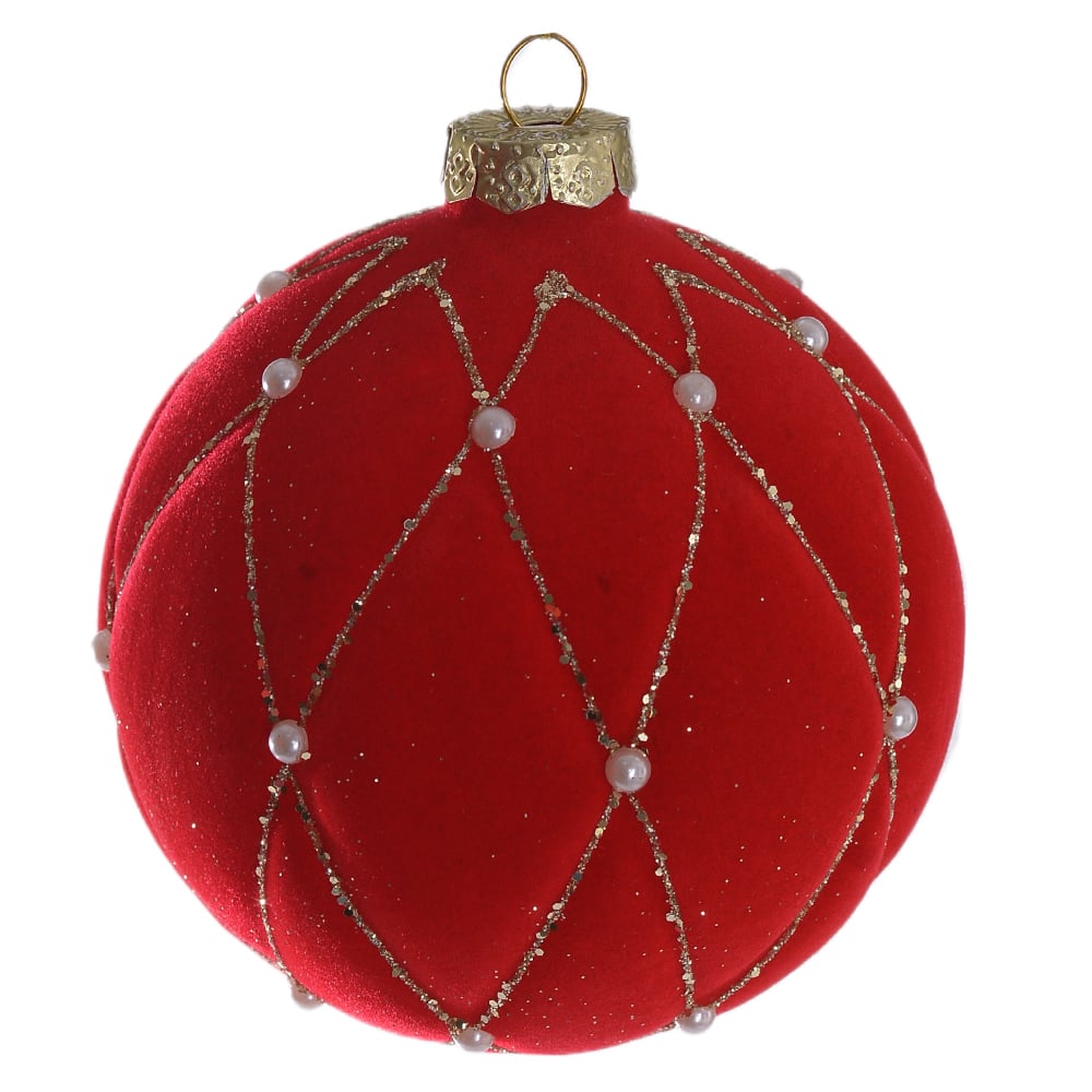 BOLAS DECORADAS VIDRO BOROSSILICATO AVELUDADA (VERMELHO PRATA) 10D