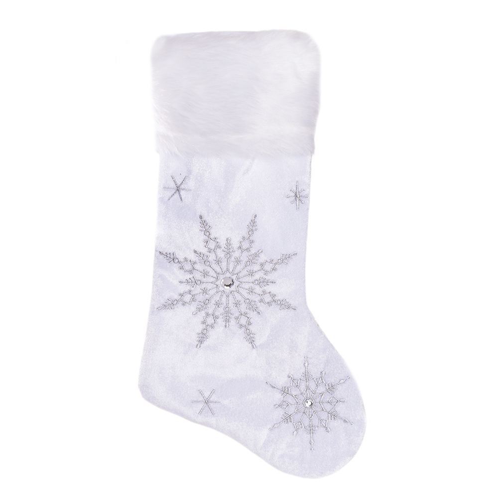 NATAL MEIA FLOCO DE NEVE (PRATA BRANCO) 42X25cm