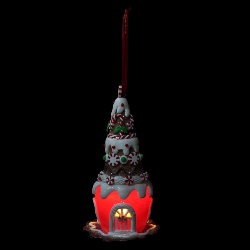 ENFEITE CASA ARVORE GINGER COM LUZ NATAL (VERMELHO VERDE MARROM BRANCO) 14X6,6X6