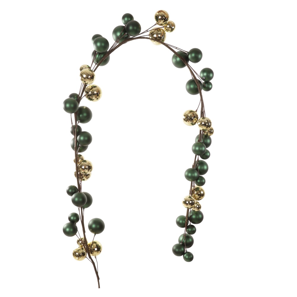 BOLAS DECORADAS CORDAO DE BOLAS (VERDE DOURADO) 1,8m