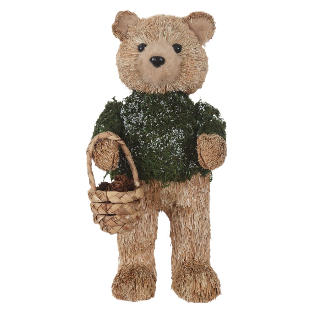 URSO NATAL EM PE PALHA (BEGE VERDE) 34X16cm