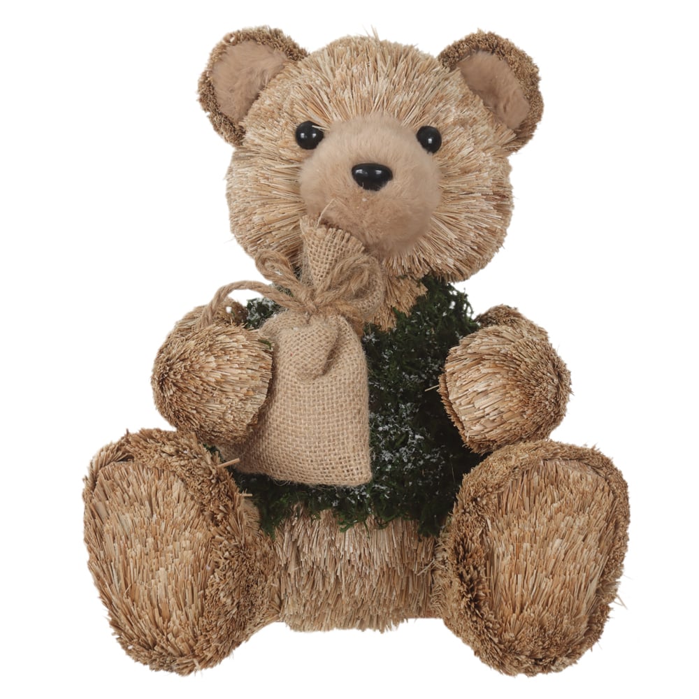 URSO NATAL SENTADO PALHA (BEGE VERDE) 29X24cm