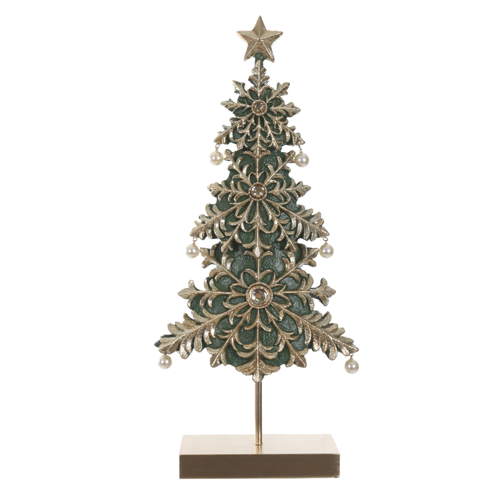 RESINA NATAL ARVORE DECORATIVA (VERDE DOURADO) 48X21cm
