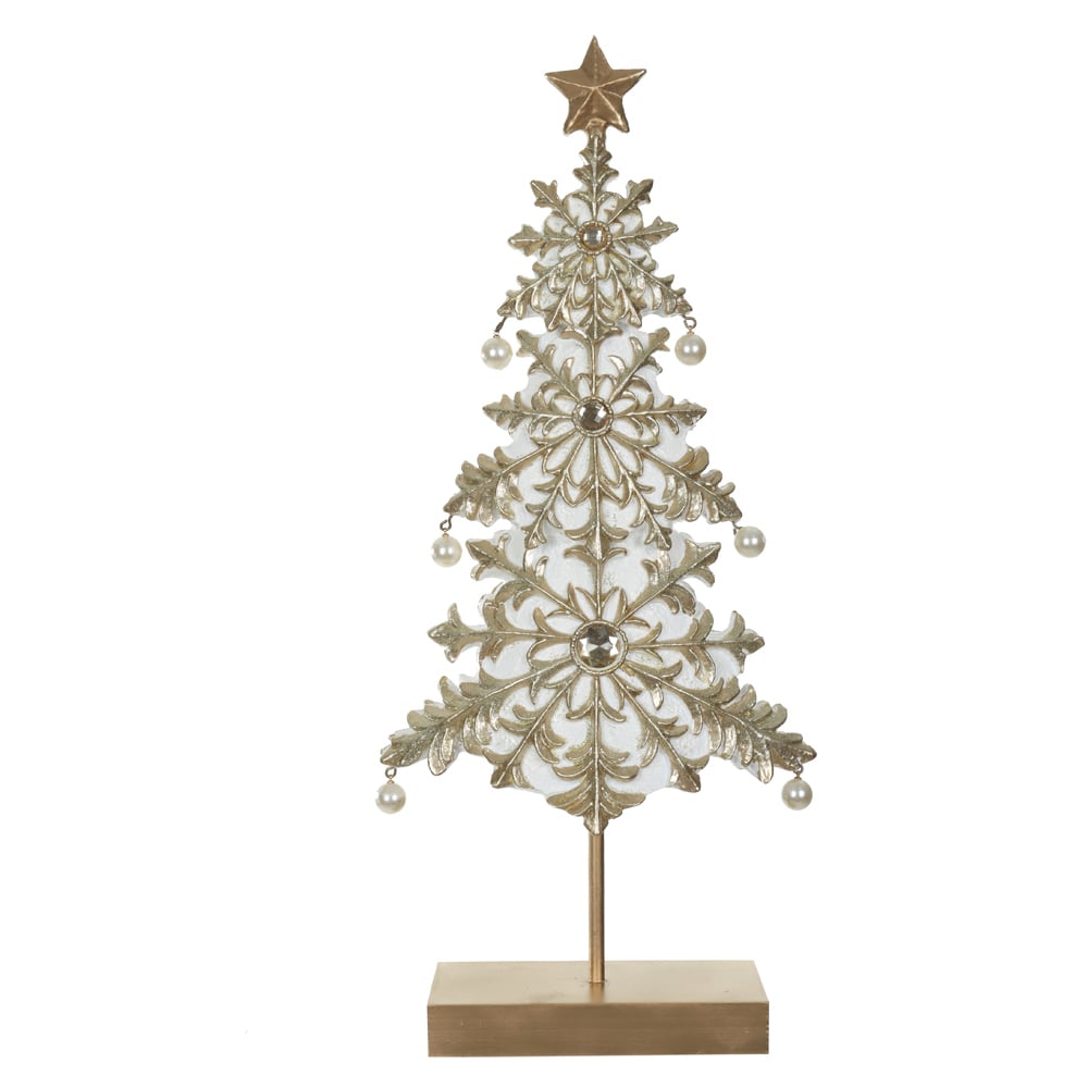 RESINA NATAL ARVORE DECORATIVA (DOURADO BRANCO) 48X21cm
