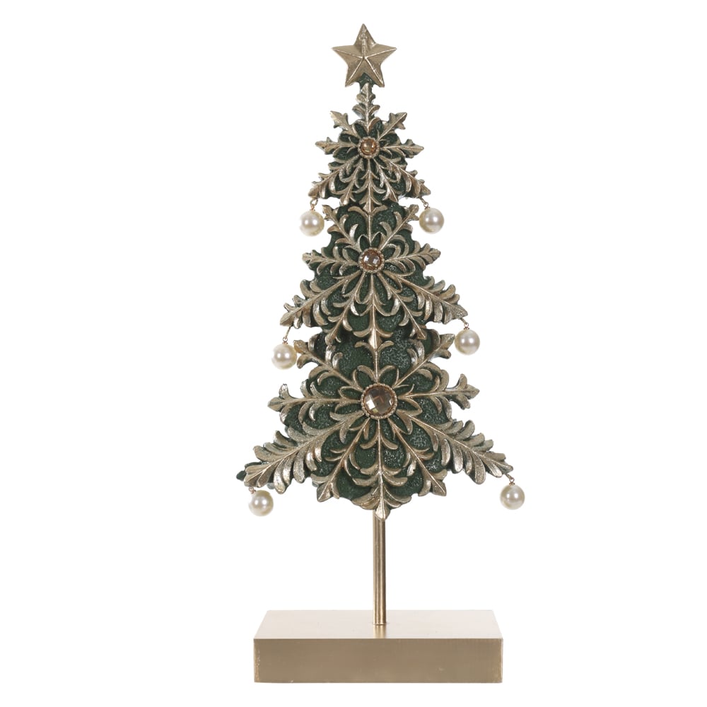 RESINA NATAL ARVORE DECORATIVA (VERDE DOURADO) 37,5X16cm