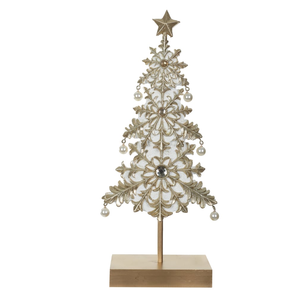 RESINA NATAL ARVORE DECORATIVA (DOURADO BRANCO) 37,5X16cm
