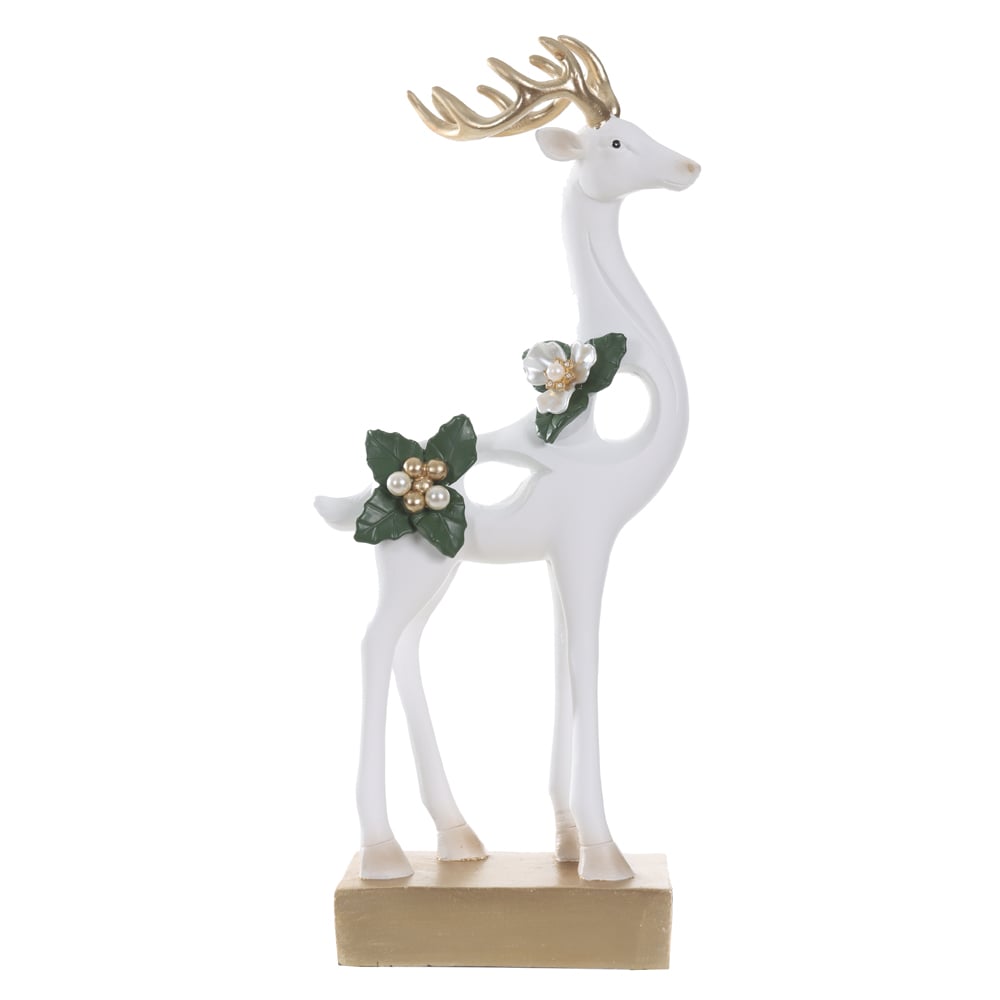 RESINA NATAL RENA DECORATIVA EM PE (DOURADO BRANCO VERDE) 30,5X12,5cm