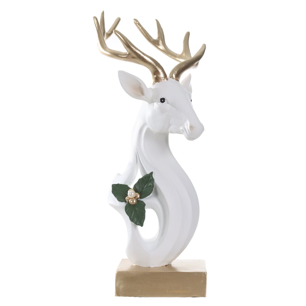 RESINA NATAL RENA DECORATIVA (DOURADO BRANCO VERDE) 28,5X12,5cm