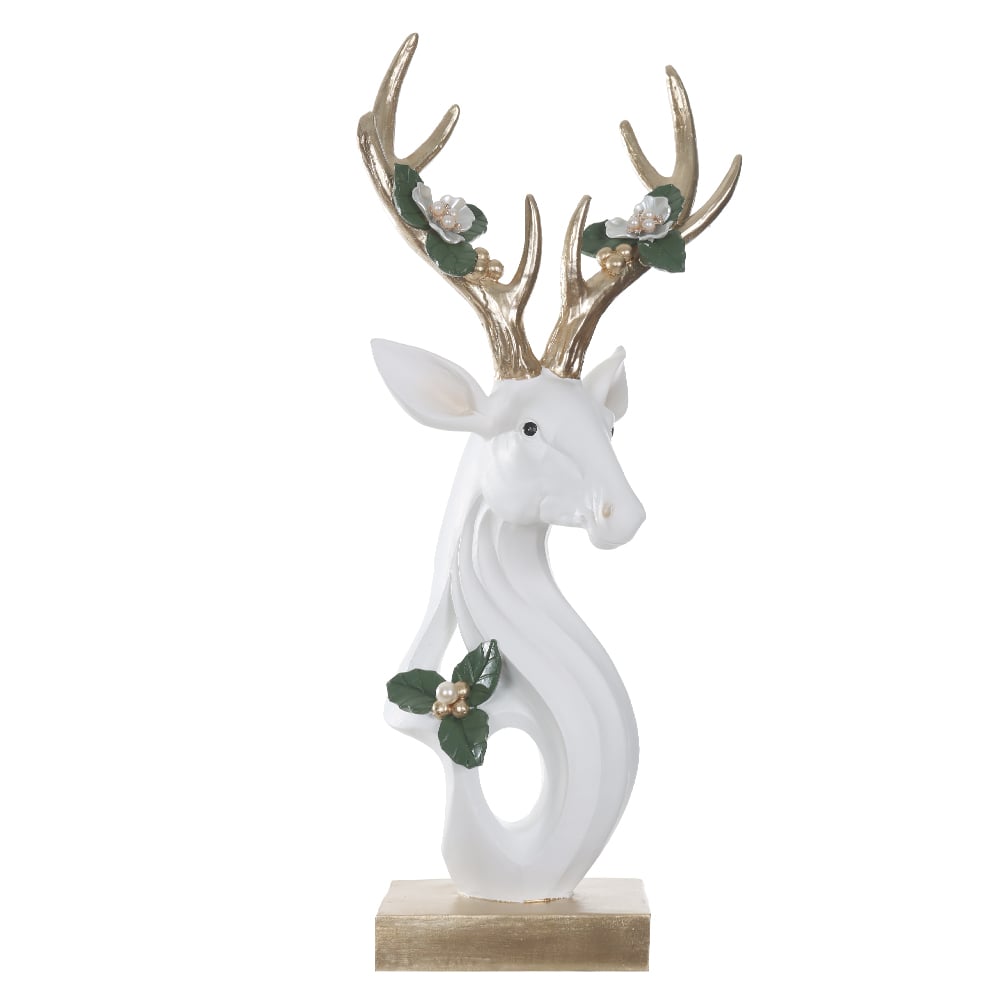 RESINA NATAL RENA DECORATIVA (DOURADO BRANCO VERDE) 48,5X20cm