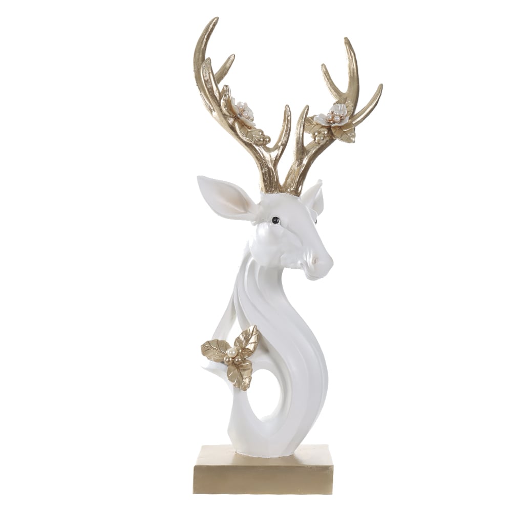 RESINA NATAL RENA DECORATIVA (DOURADO BRANCO) 48,5X20cm