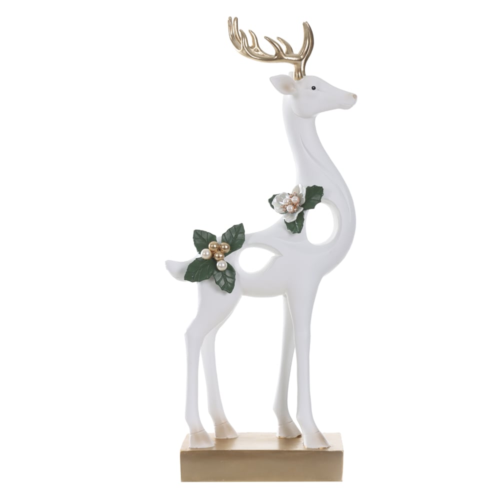 RESINA NATAL RENA DECORATIVA EM PE (DOURADO BRANCO VERDE) 42X18cm