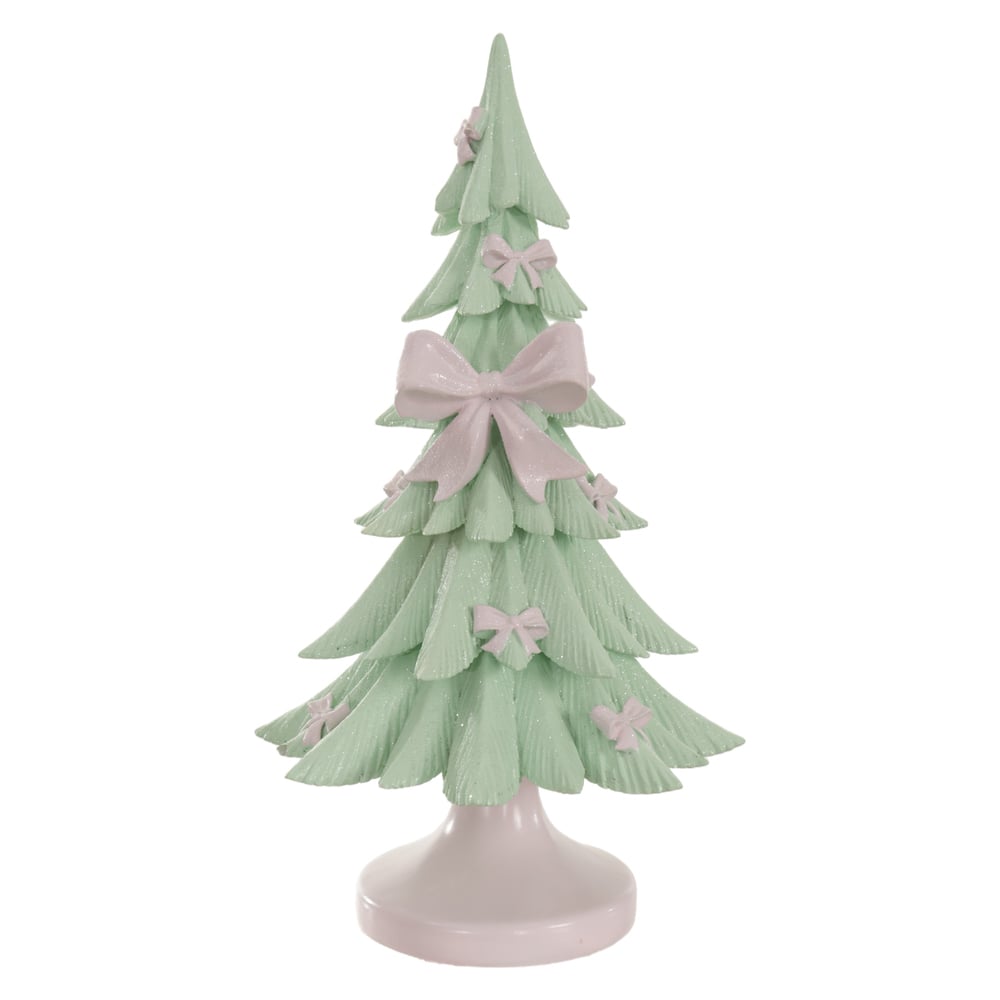 RESINA NATAL ARVORE DECORATIVA C/LACO (VERDE ROSA) 31,5X16,5cm
