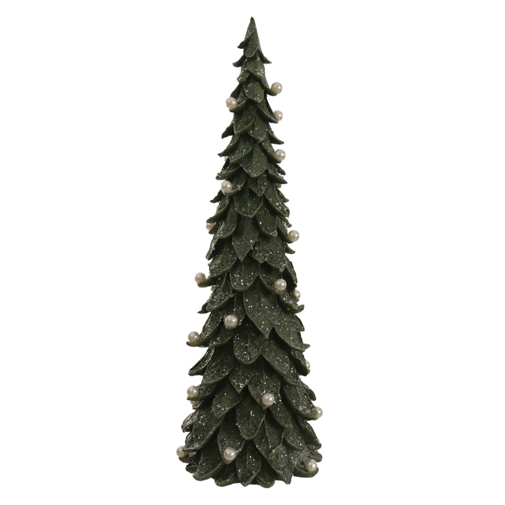 RESINA NATAL ARVORE DECORATIVA C/PEROLAS (VERDE) 45,5X15,5cm