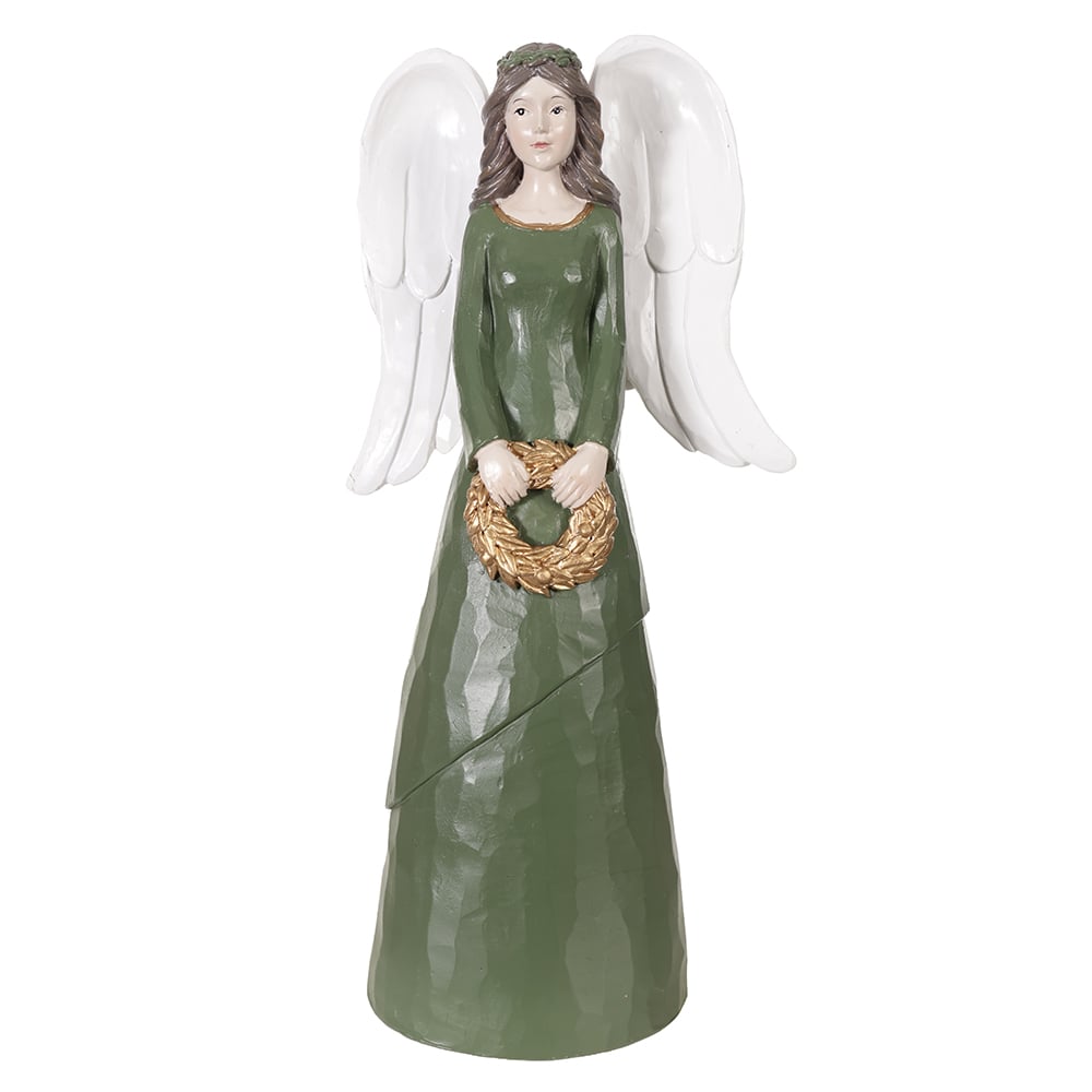 RESINA NATAL ANJO DECORATIVO (VERDE DOURADO) 23,5cm