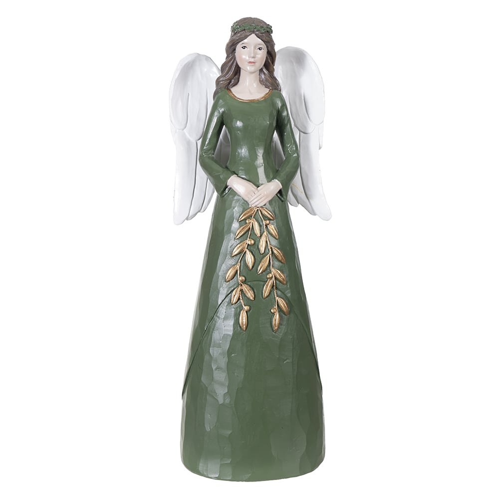 RESINA NATAL ANJO DECORATIVO (VERDE DOURADO) 30,4cm