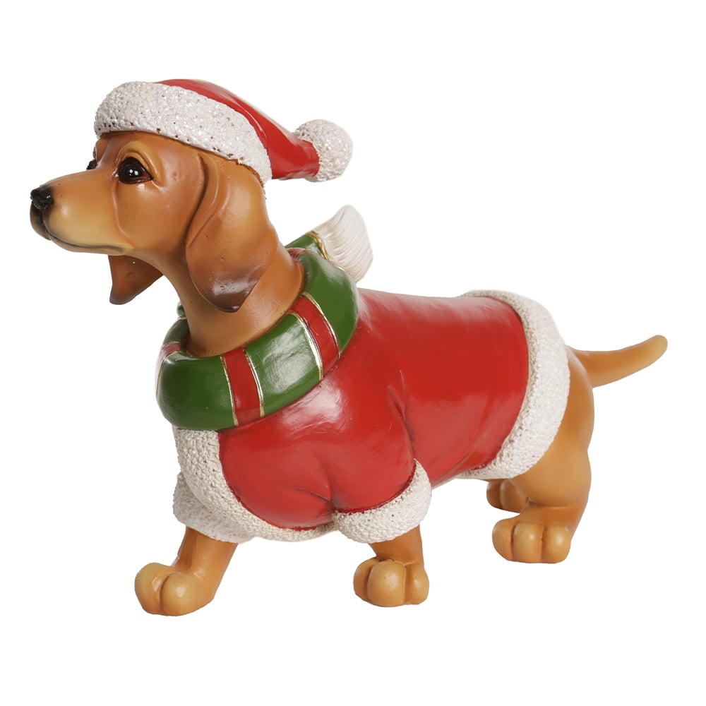 RESINA NATAL CACHORRO SALSICHA (VERMELHO VERDE) 28,5X16cm