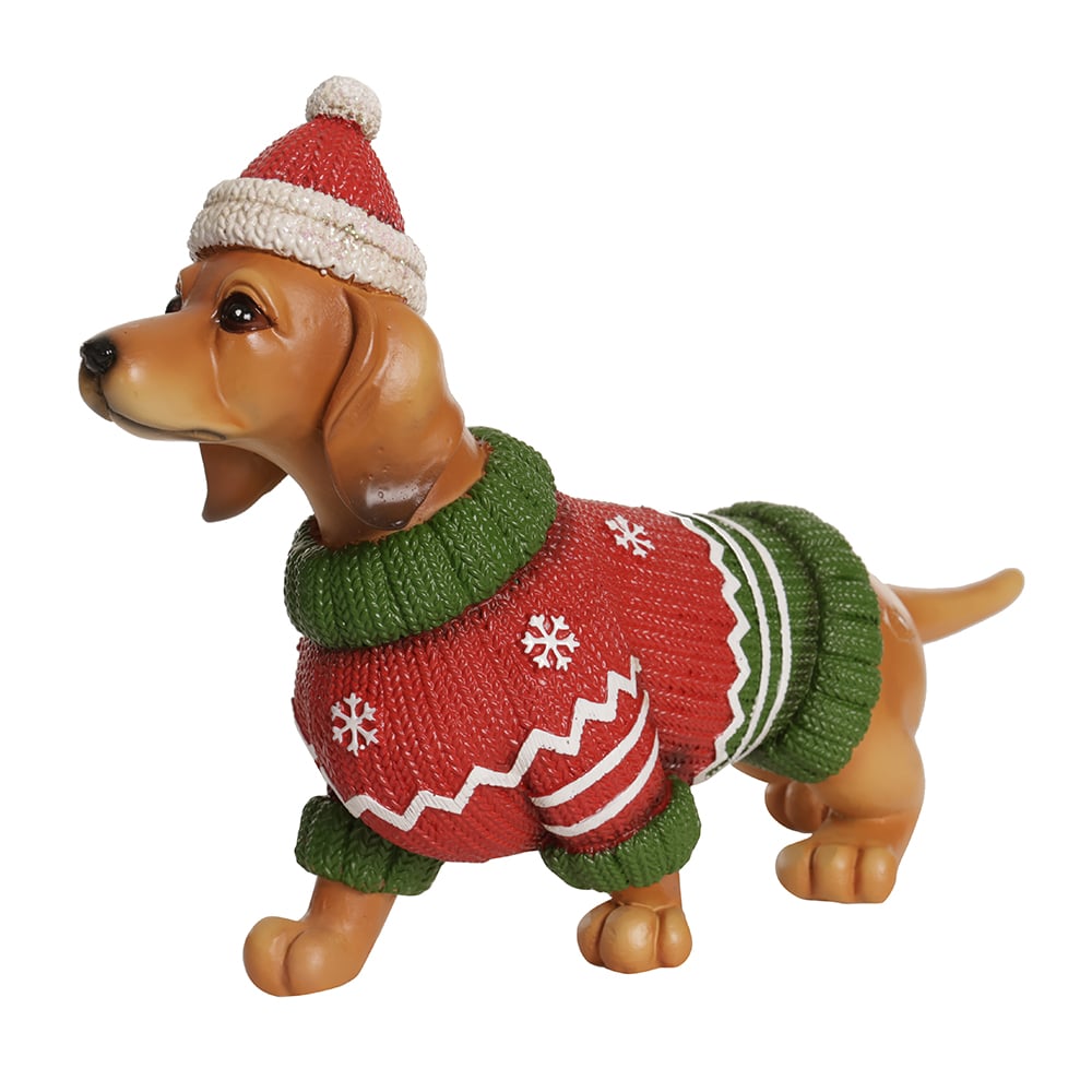 RESINA NATAL CACHORRO SALSICHA (VERMELHO VERDE) 28,5X17,5cm