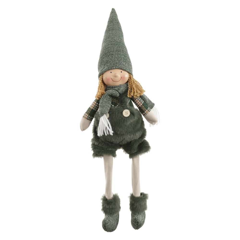 BONECO NATAL MENINO SENTADO (VERDE CINZA) 64X18cm