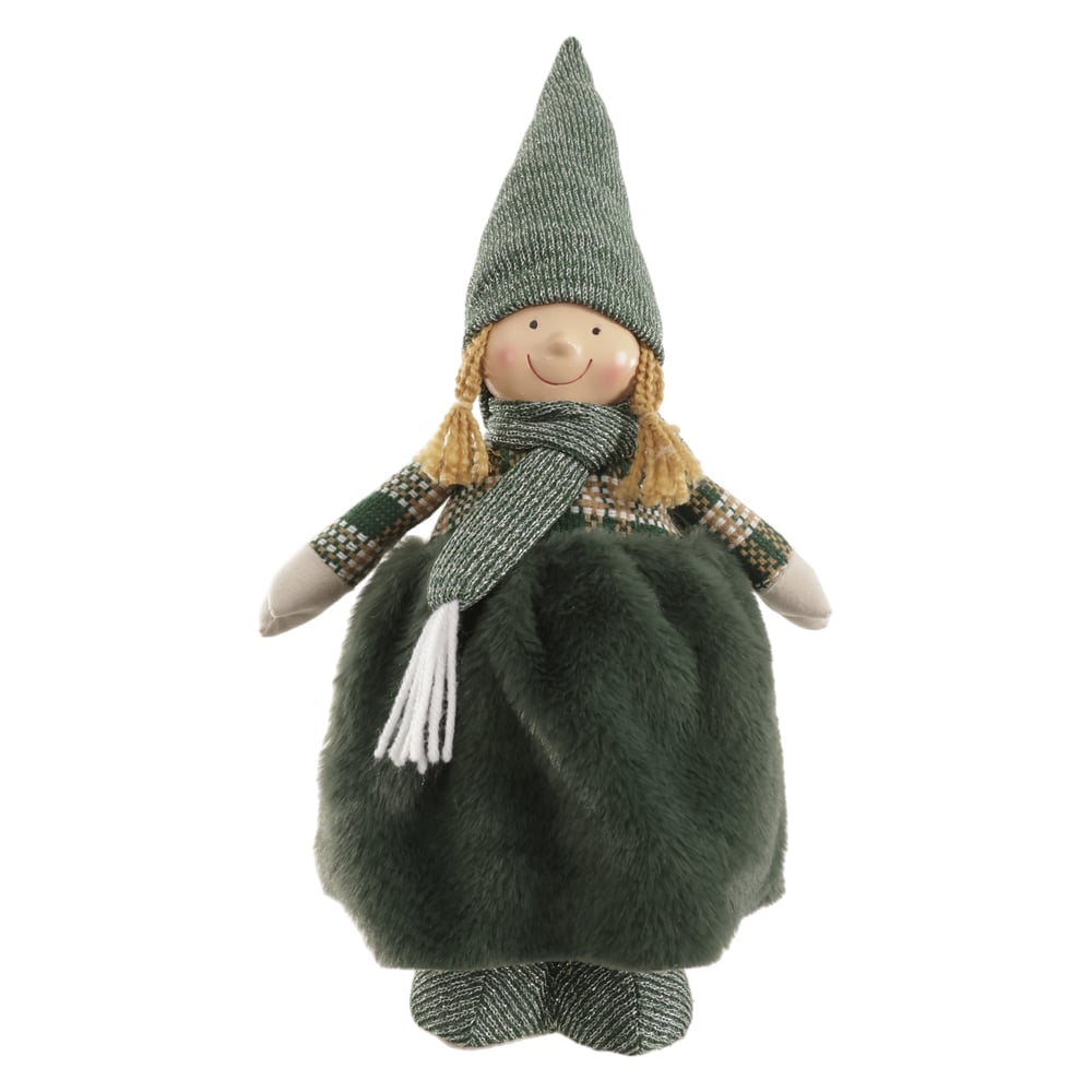 BONECO NATAL MENINA EM PE (VERDE CINZA) 46X21cm