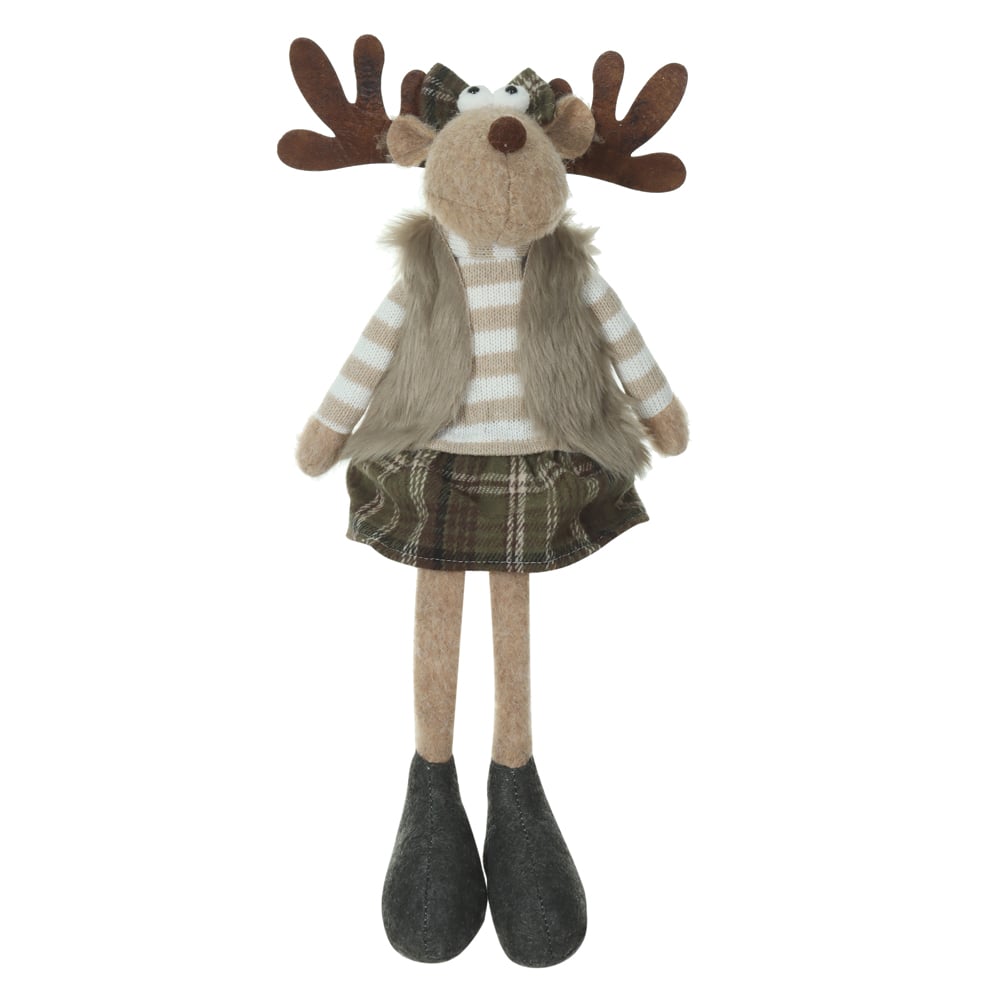 BONECO NATAL RENA FEMEA SENTADA (VERDE BEGE) 47cm