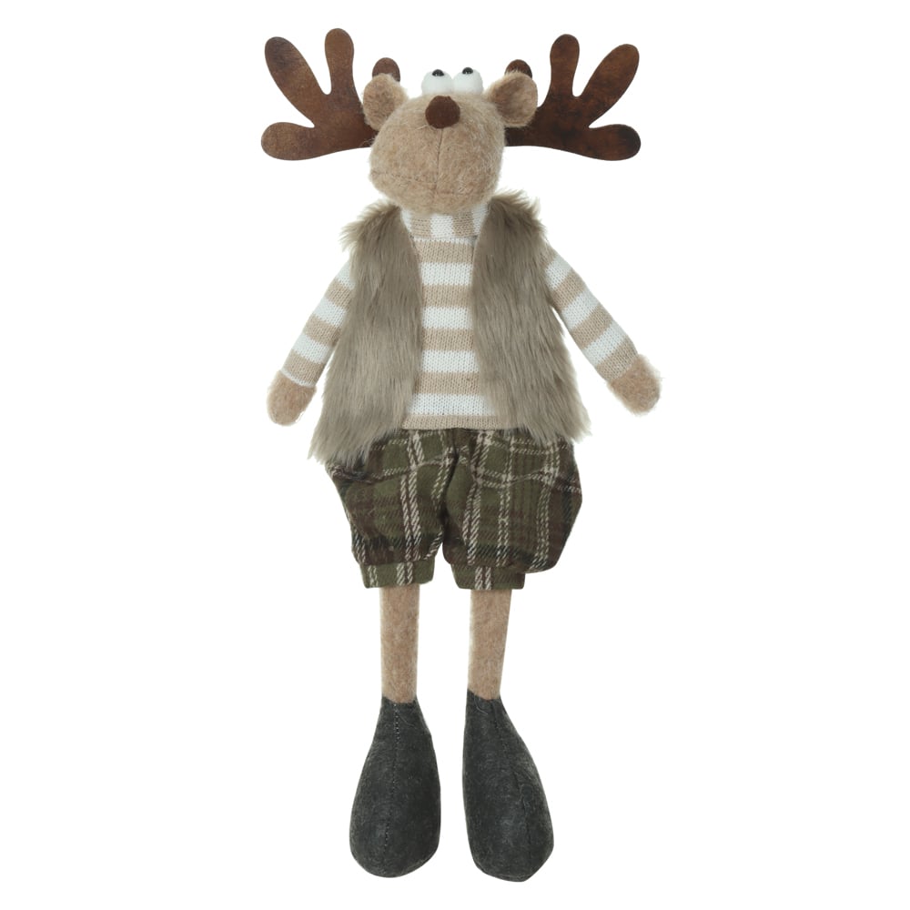 BONECO NATAL RENA MACHO SENTADO (VERDE BEGE) 47cm