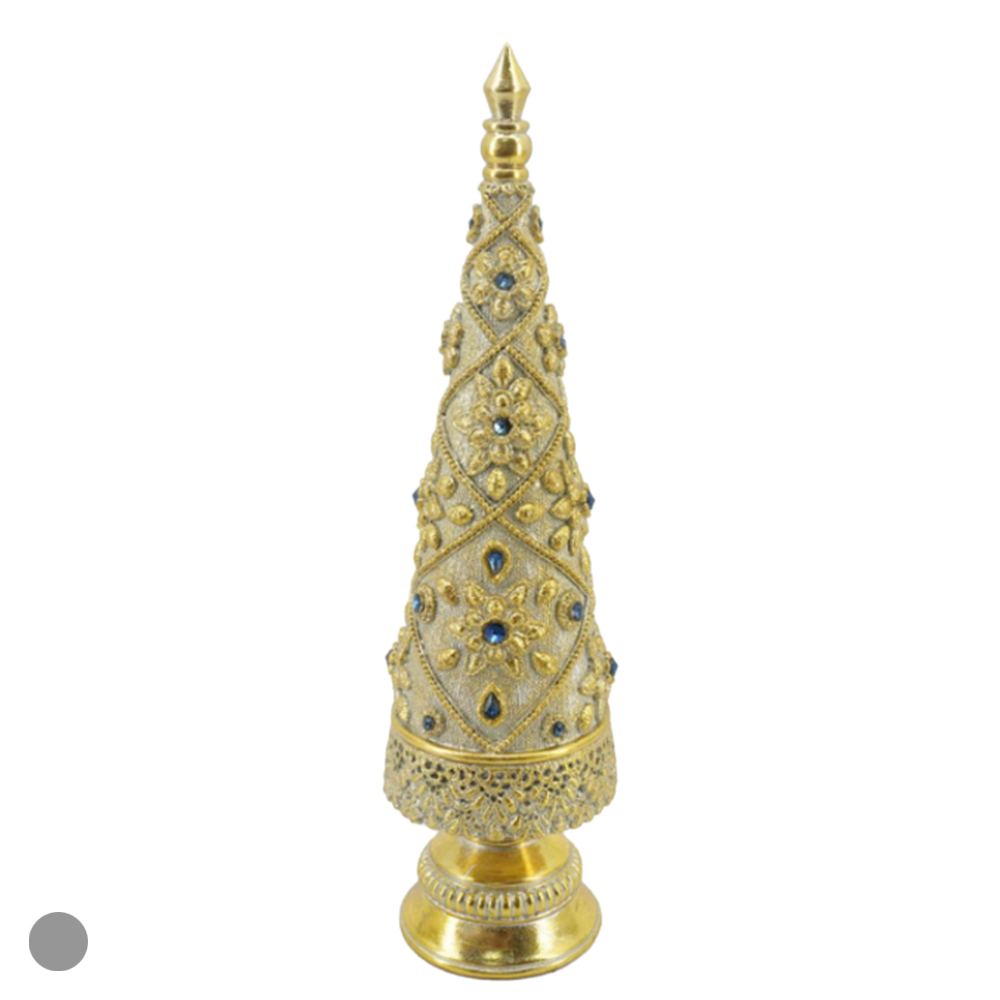 RESINA NATAL ARVORE DECORATIVA C/PEDRARIA (DOURADO) 45X11,5cm