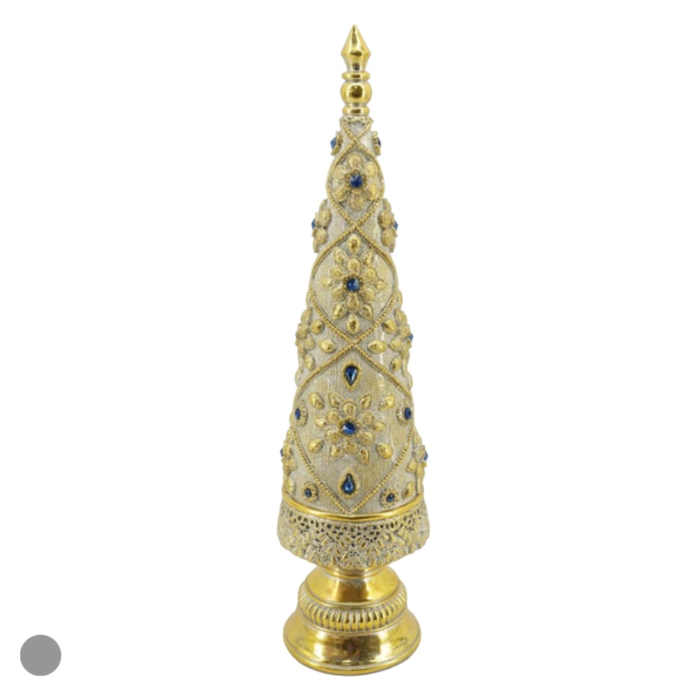 RESINA NATAL ARVORE DECORATIVA C/PEDRARIA (DOURADO) 37,5X10,5X14cm