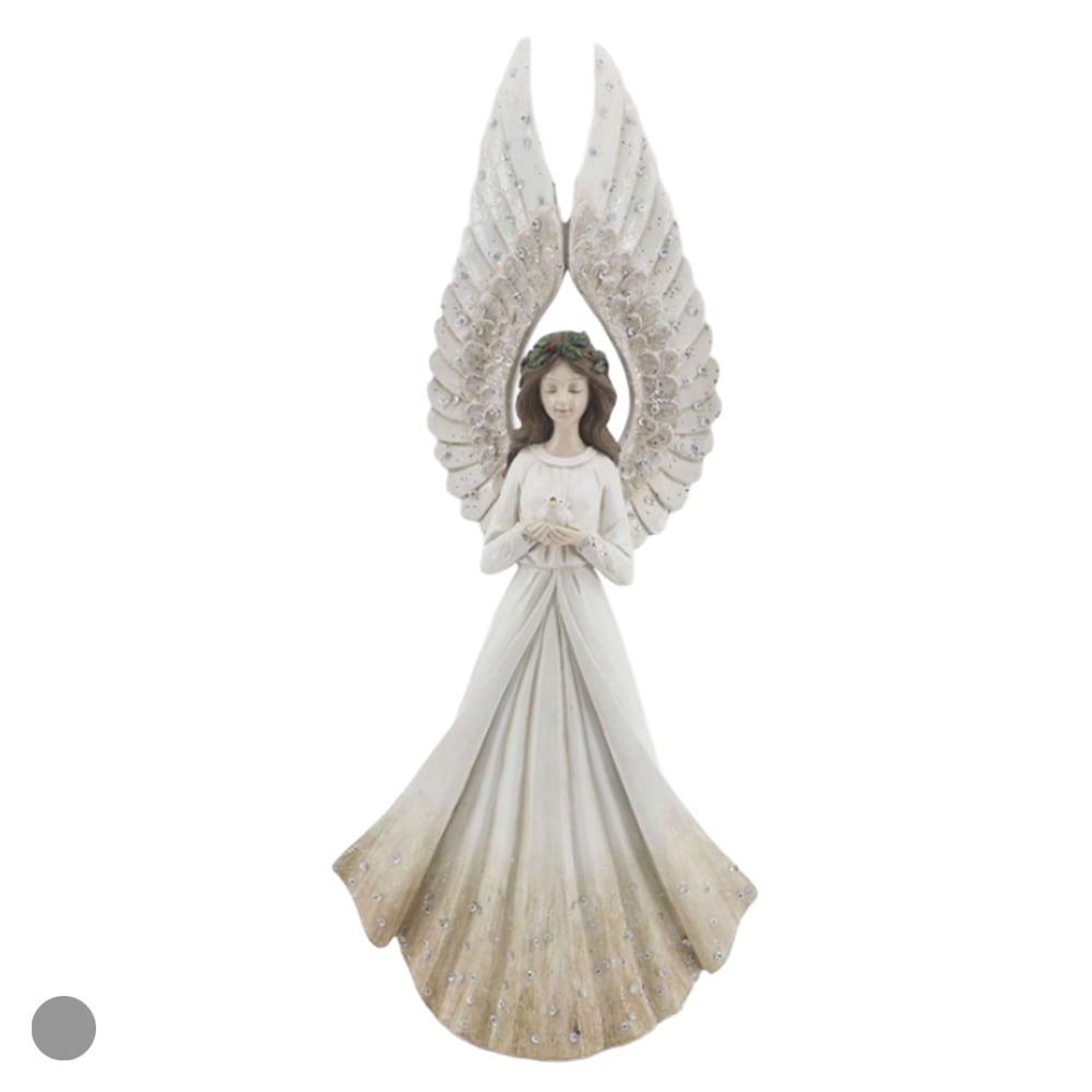 RESINA NATAL ANJO DECORATIVO (BRANCO BEGE) 35X14cm