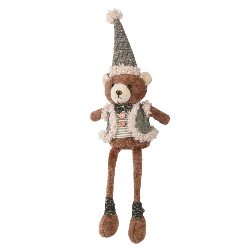 BONECO NATAL URSO MACHO SENTADO (MARROM VERDE) 65X19cm