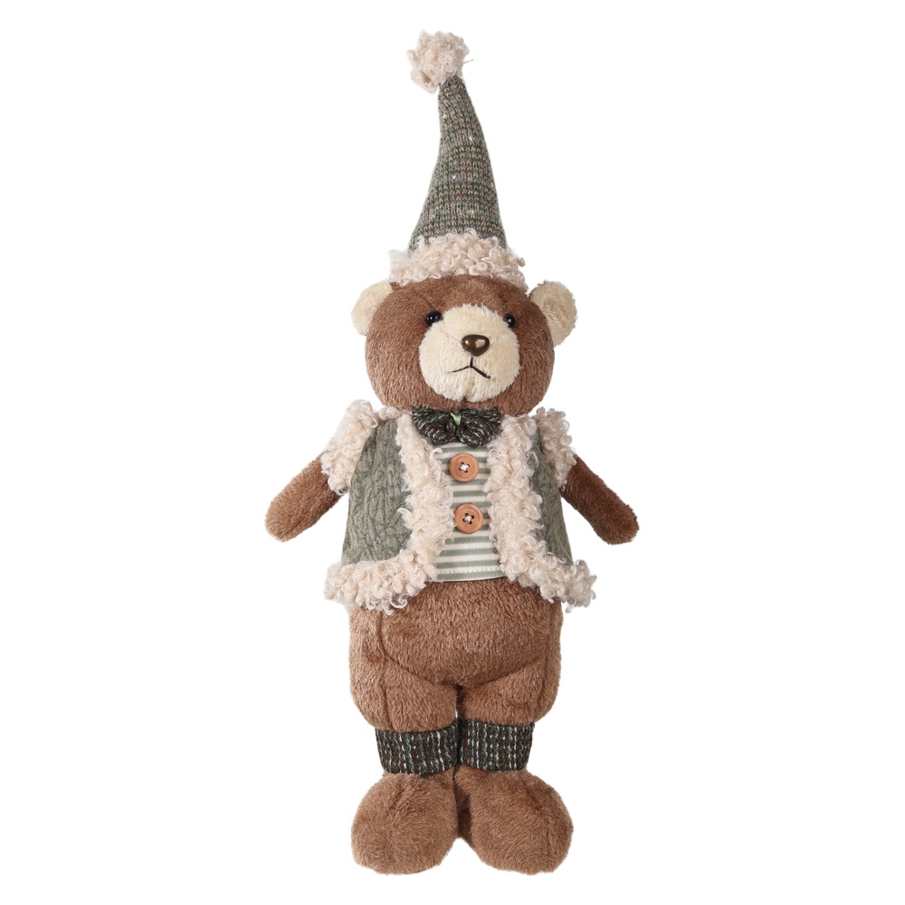 BONECO NATAL URSO MACHO EM PE (MARROM VERDE) 54X20cm