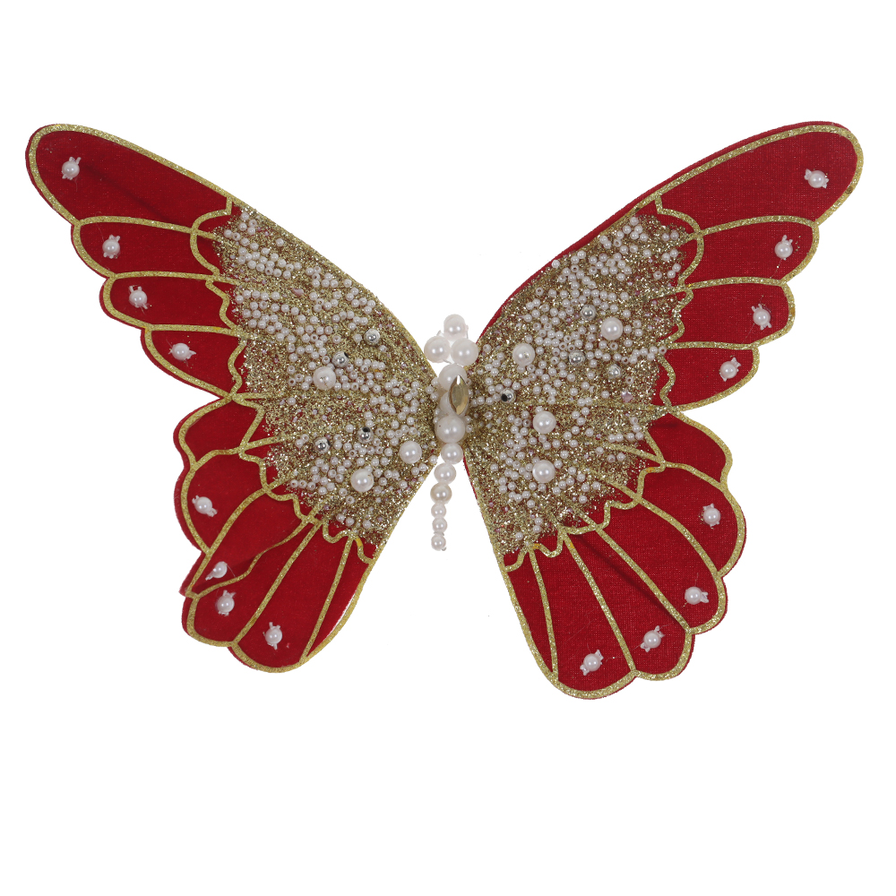 C.BORBOLETA AVELUDADA NATAL (VERMELHO GLITTER DOURADO) 22cm 26d