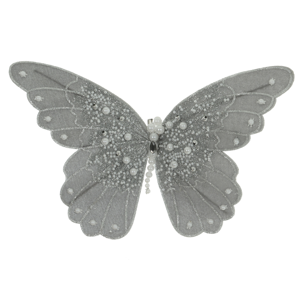 C.BORBOLETA AVELUDADA NATAL (PRATA GLITTER PRATA) 22cm 26d