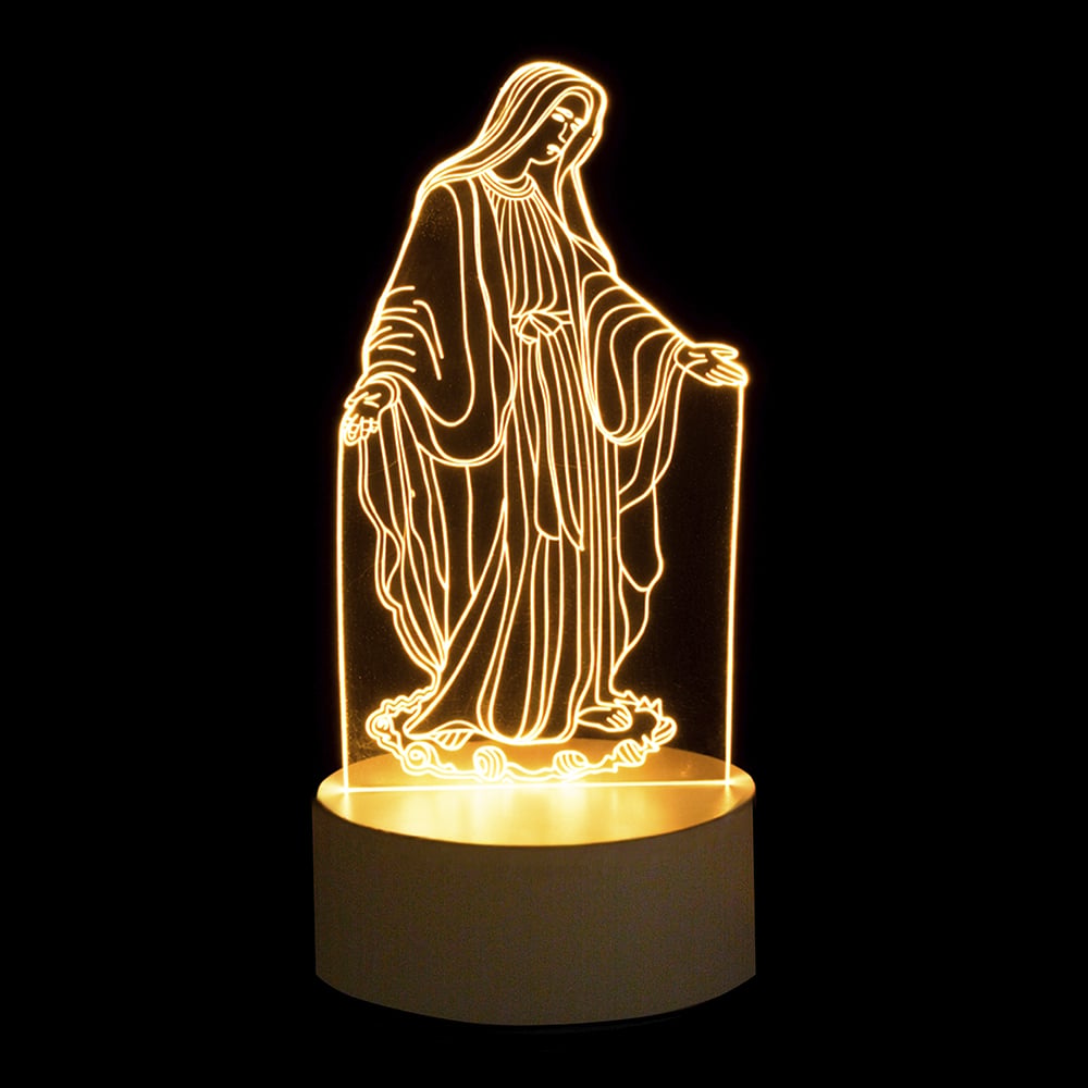 LUMINARIA LED NOSSA SENHORA ACRILICO. C/USB (BRANCO QUENTE) 19X8,5cm