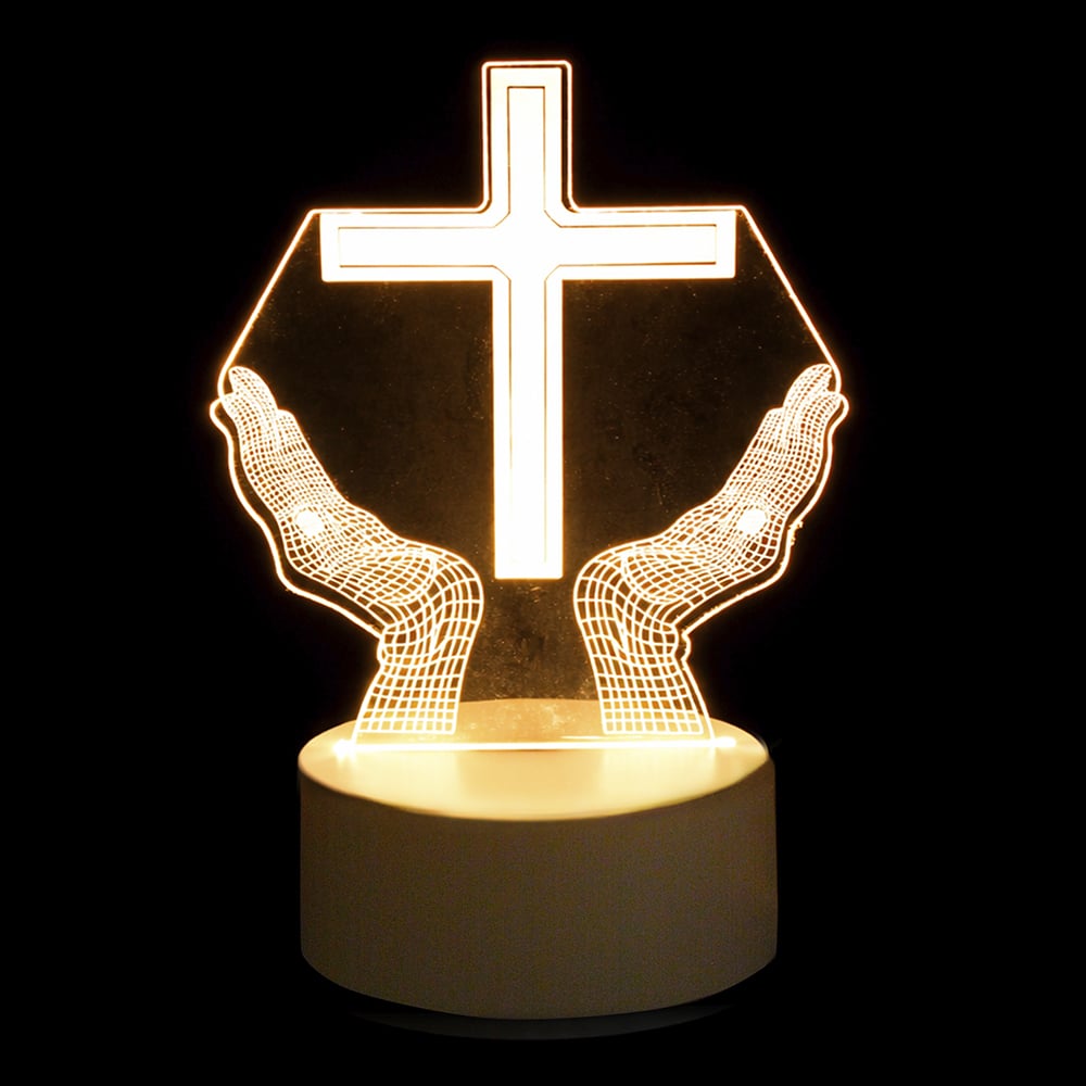 LUMINARIA LED CRUZ ACRILICO. C/USB (BRANCO QUENTE) 20X13cm