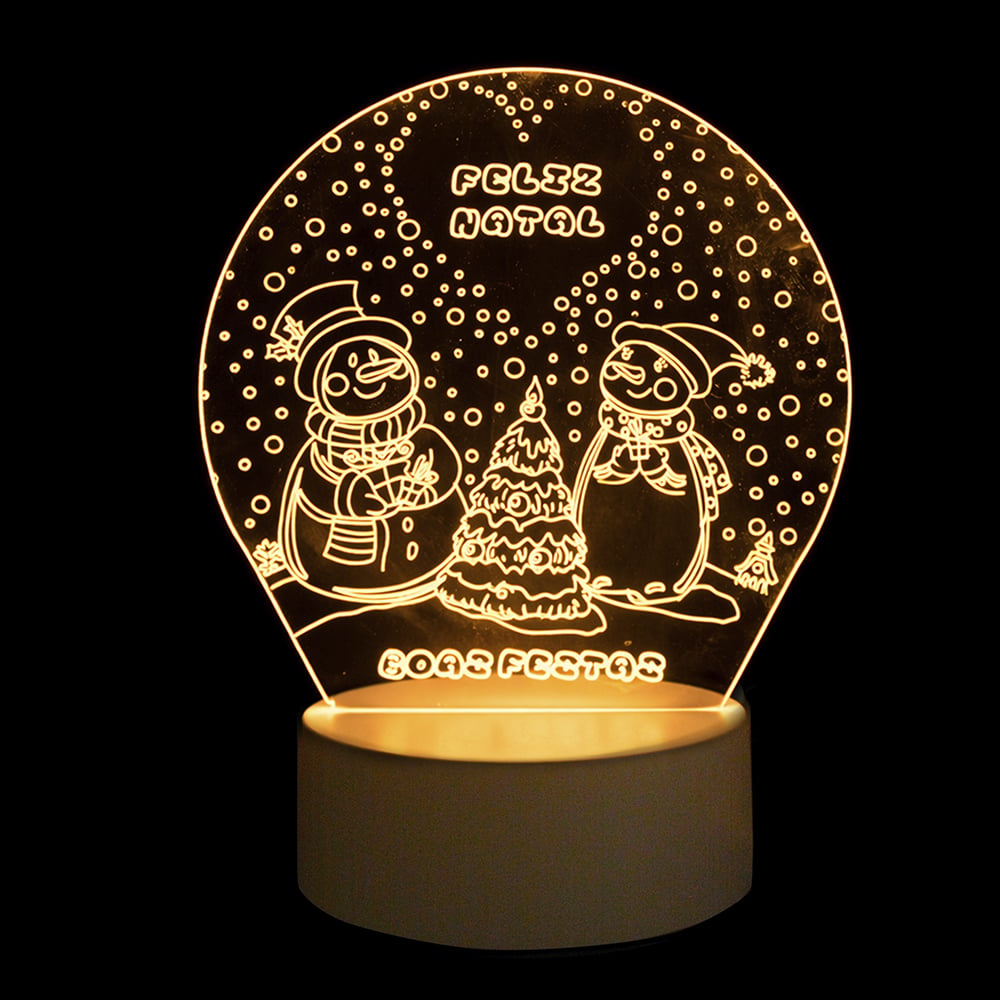 LUMINARIA LED FELIZ NATAL ACRILICO. C/USB (BRANCO QUENTE) 17X13cm
