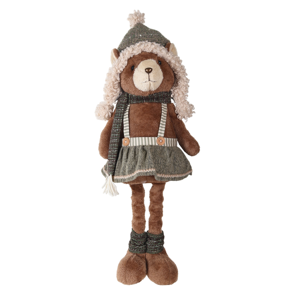 BONECO NATAL URSO FEMEA EM PE C/EXTENSOR (MARROM VERDE) 65X24cm