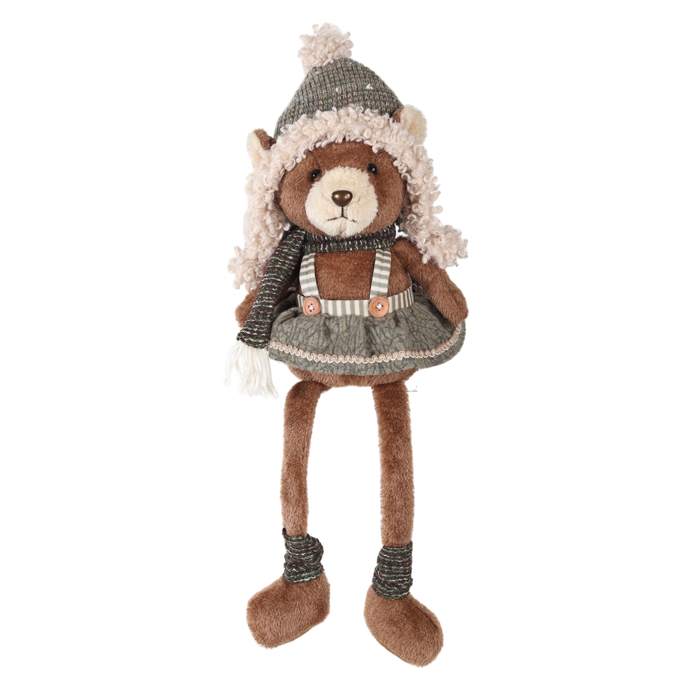 BONECO NATAL URSO FEMEA SENTADA (MARROM VERDE) 53X19cm