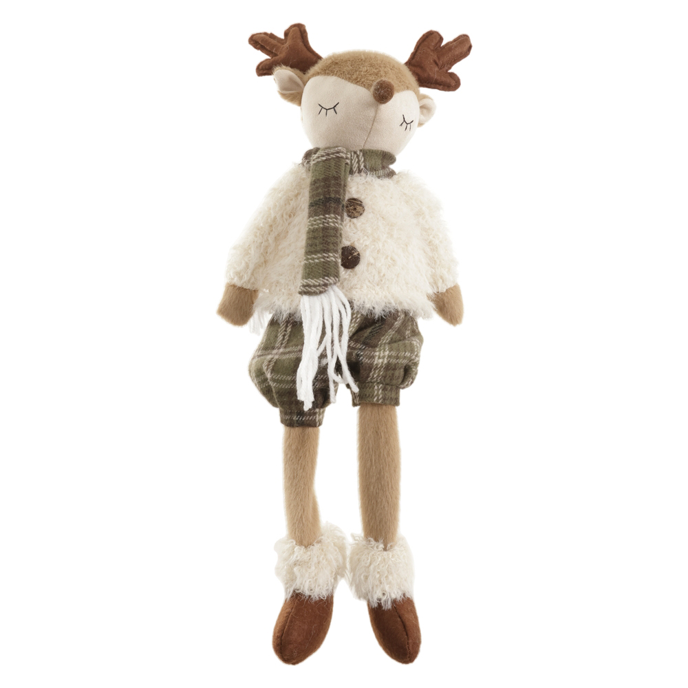 BONECO NATAL RENA MACHO SENTADO (VERDE BEGE) 58X20cm
