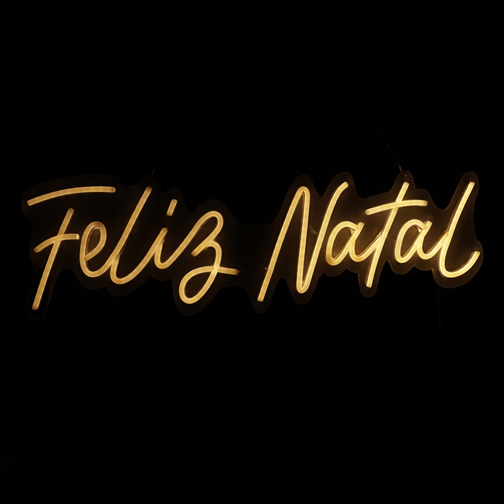 PLACA NEON FELIZ NATAL BIVOLT C/LUZ FIXA (BRANCO QUENTE) 17X60cm