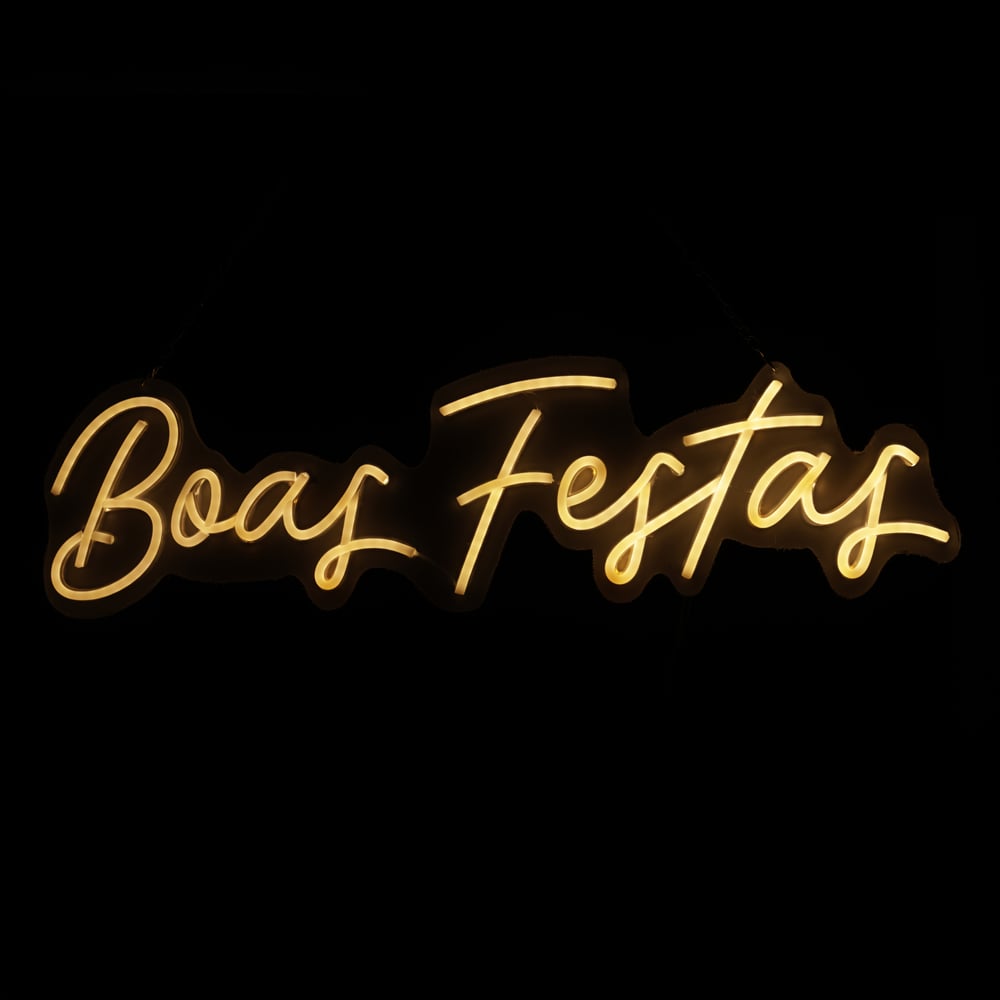PLACA NEON BOAS FESTAS BIVOLT C/LUZ FIXA (BRANCO QUENTE) 20X68cm