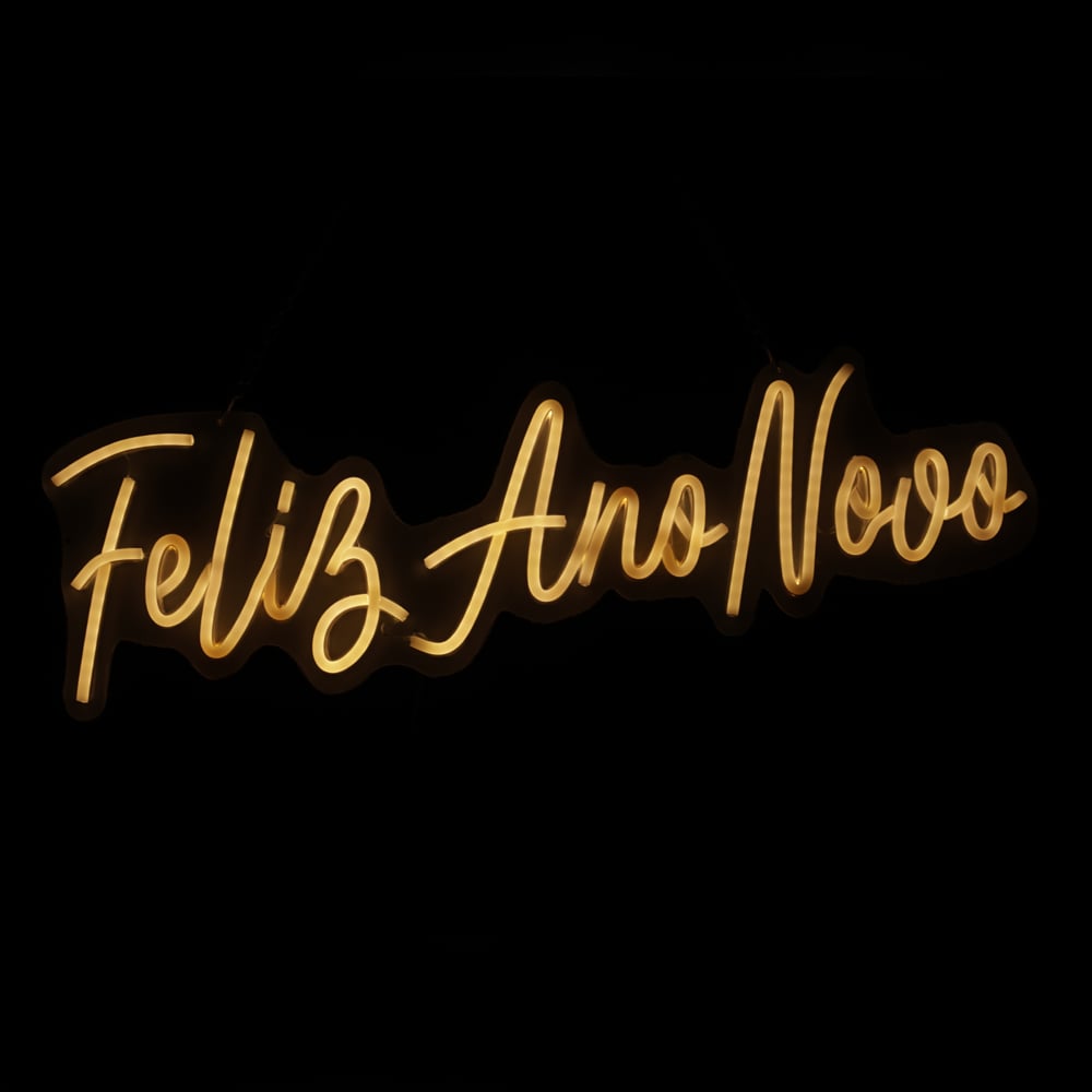 PLACA NEON FELIZ ANO NOVO BIVOLT C/LUZ FIXA (BRANCO QUENTE) 19X60cm