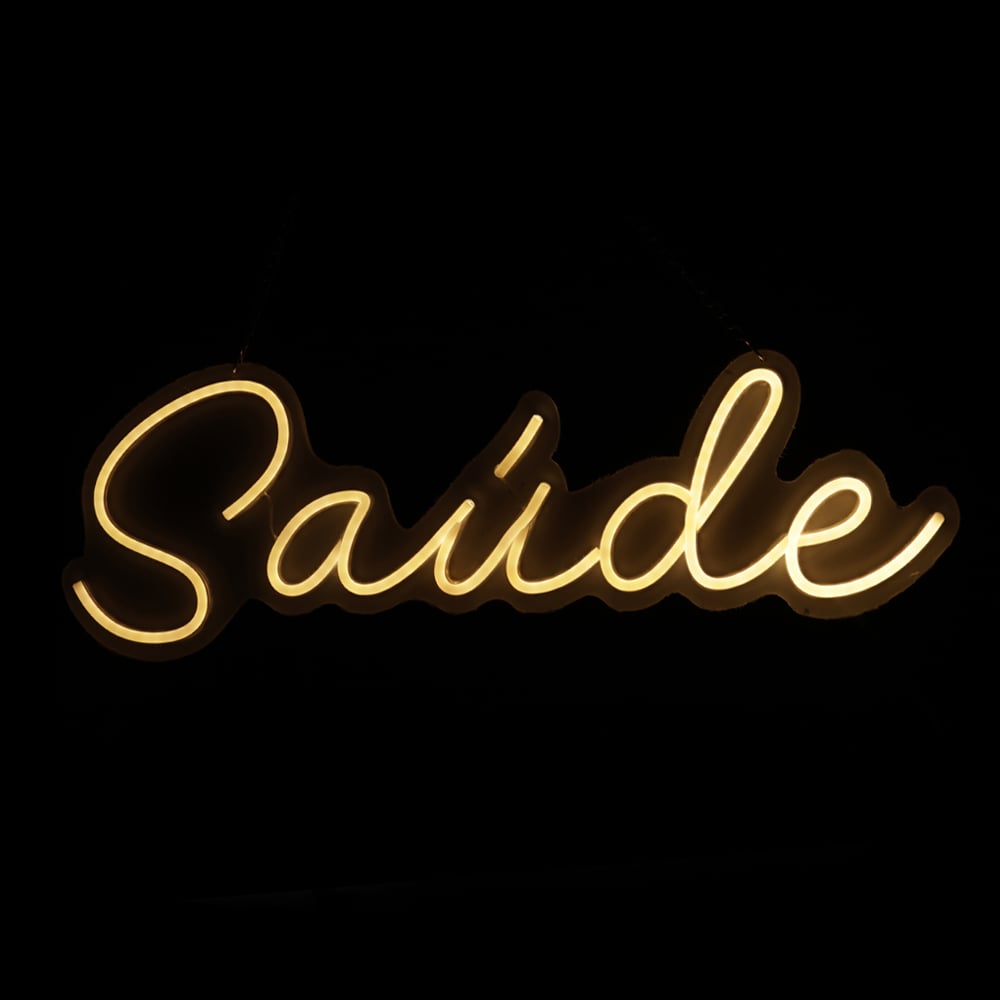 PLACA NEON SAUDE BIVOLT C/LUZ FIXA (BRANCO QUENTE) 20X60cm