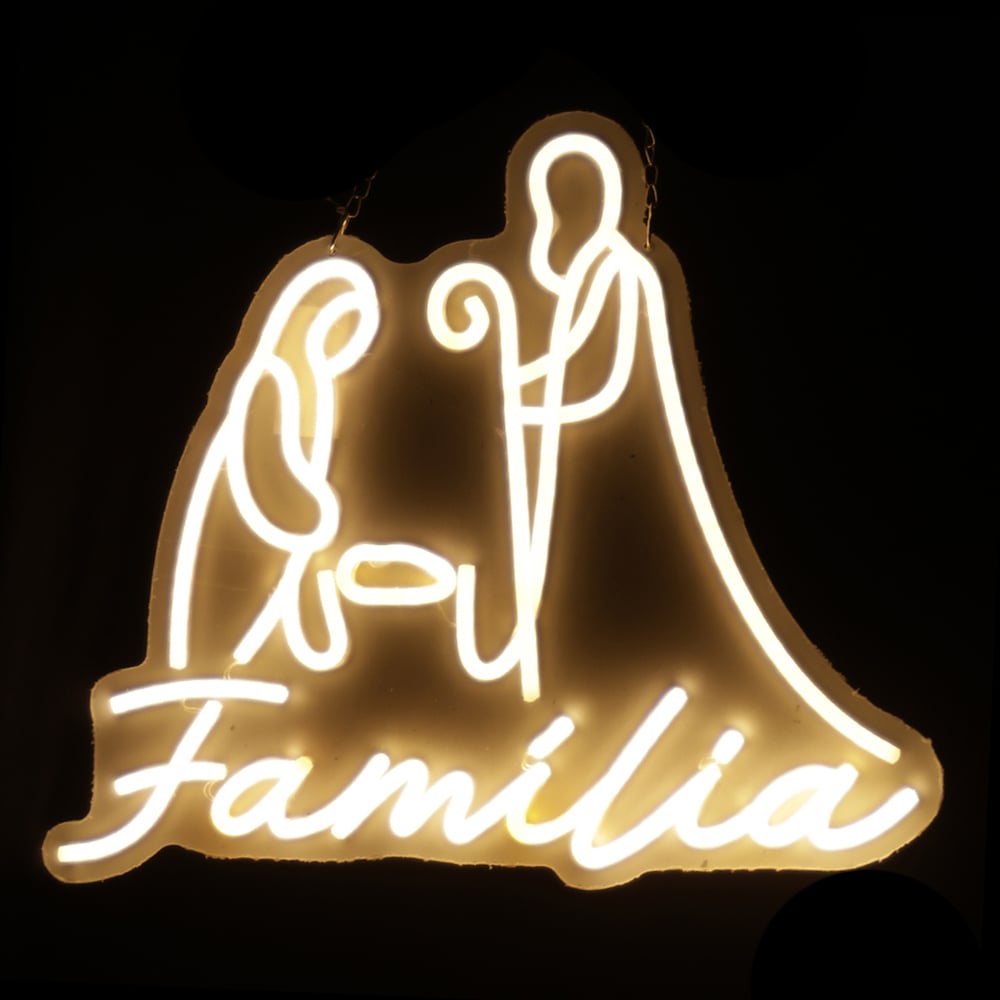 PLACA NEON FAMILIA. BIVOLT C/LUZ FIXA (BRANCO QUENTE) 38X44cm