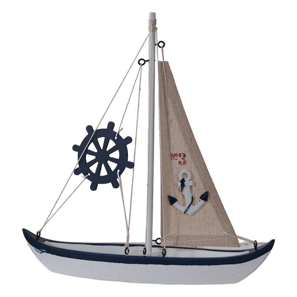 ENFEITE BARCO DECORATIVO NATAL (BRANCO AZUL) 24X25cm