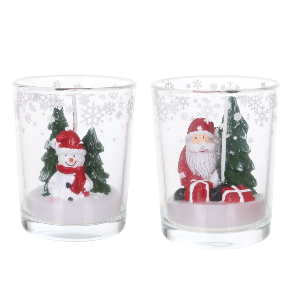 NATAL VELA  COPO PAPAI NOEL C/DECORATIVA 6,5X5,5X5,5cm (Vermelho e Verde)